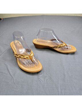 Tuscany Easy Street Womens Wedge Sandals 10M Braided Strap Rattan Beige Shoes